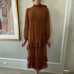 Zara Ruffle Polka Dot Midi Dress